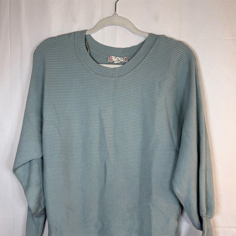 Pink Rose Vintage Sweater Womens M Blue Ribbed Knit Crewneck
